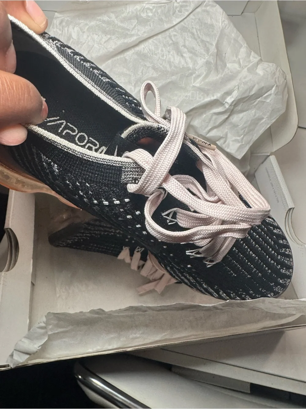 Nike Women's Black and Pale Pink Flyknit VaporMax Sneakers